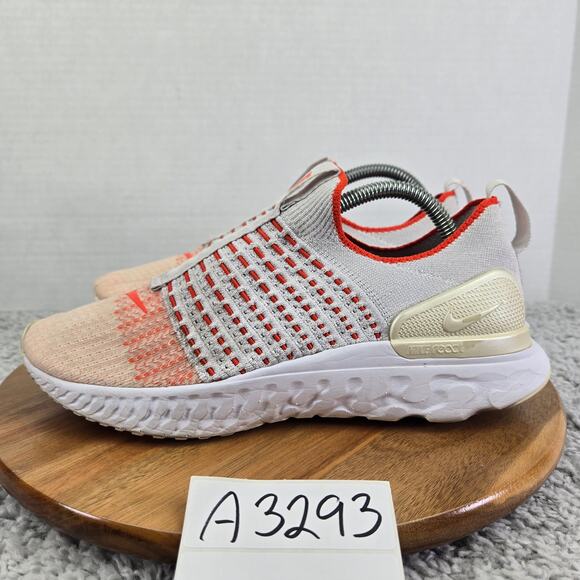 Nike React Phantom Run Flyknit 2 Vast Grey Orange Laceless Running Shoe Women 10 - Picture 1 of 13